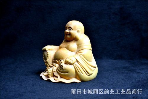 黄杨木雕刻座莲花弥勒佛汽车摆件 以匠心雕琢，护佑一路平安